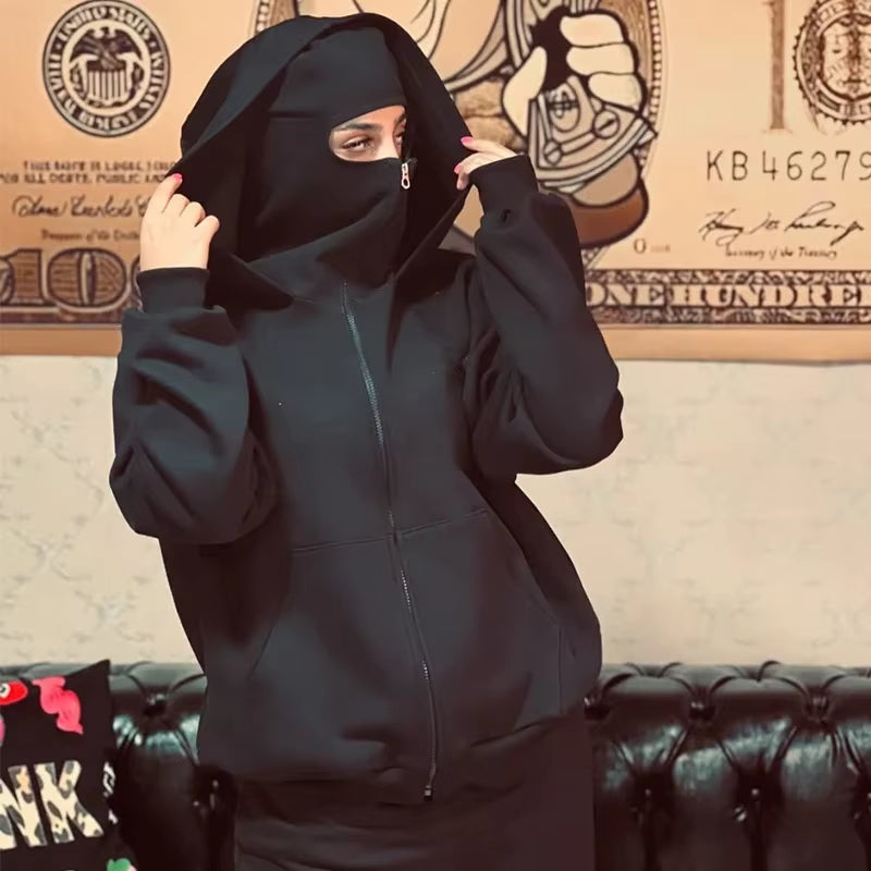 Stay Stylish and Warm with the Double Hooded Y2K Gothic Sweatshirt for Men and Women - Perfect for Autumn and Winter!