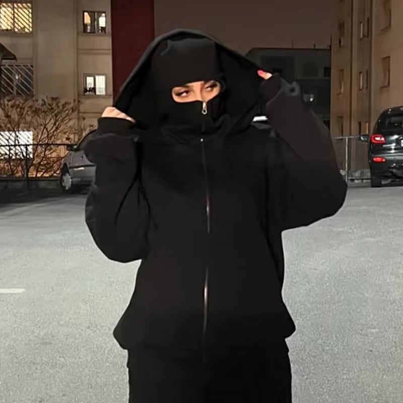 Stay Stylish and Warm with the Double Hooded Y2K Gothic Sweatshirt for Men and Women - Perfect for Autumn and Winter!